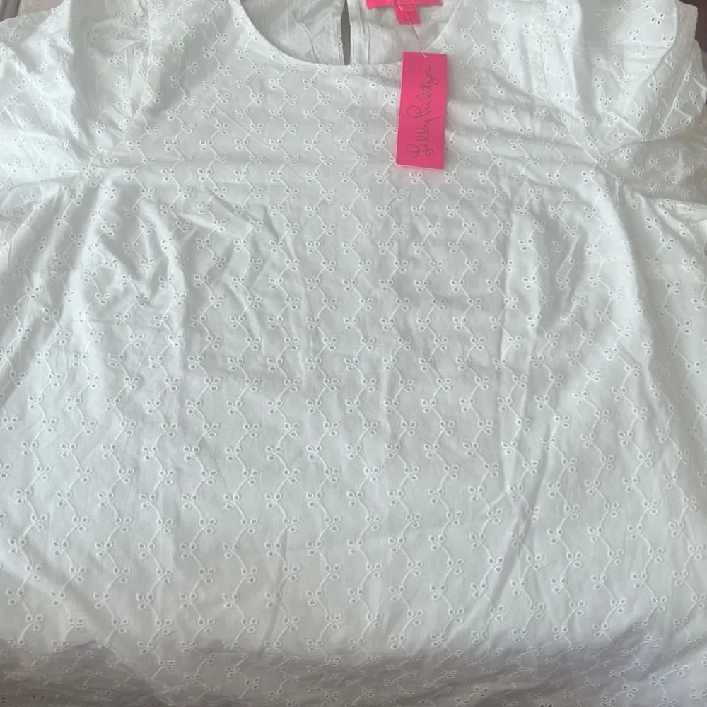 Lilly Pulitzer Top White Ditsy Vine Eyelet Puff Sleeve Size - XL - NWT